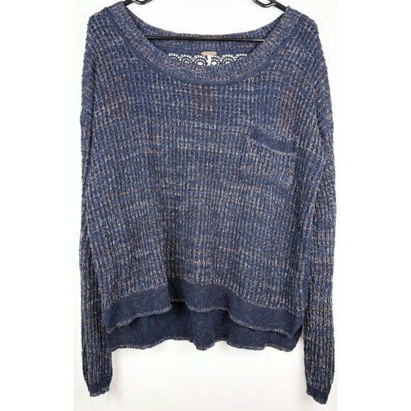 Free People Sweet Jane Crochet Back Knit Sweater Women Navy Blue Size Medium - Picture 1 of 8